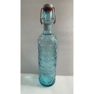 Luigi Bormioli Italy Blue Glass Swing Top Bottle Embossed Star Diamond 34oz